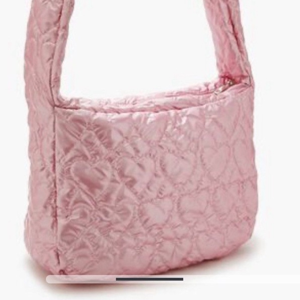 Forever21 metallic Pink Puffer Quilted Heart Shoulder Bag Large overnight bag